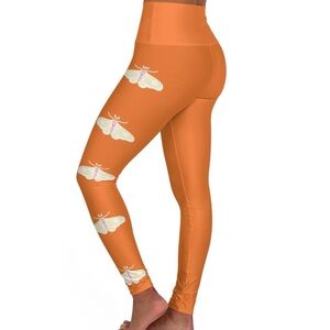Orange Moth Print Leggings